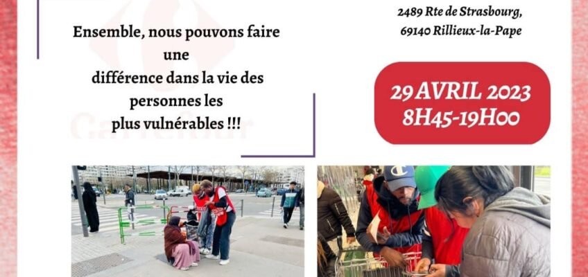 L'image représente l'affiche de la collecte alimentaire du 29 avril 2023 à Carrefour Market